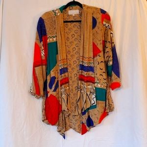Vintage 80s jacket attached scarves on collar. Bright colors. Sz L. Platinum